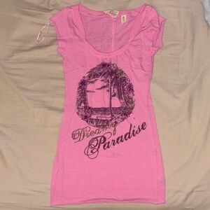 Guess Pink Scoop Neck Tee with Script Label